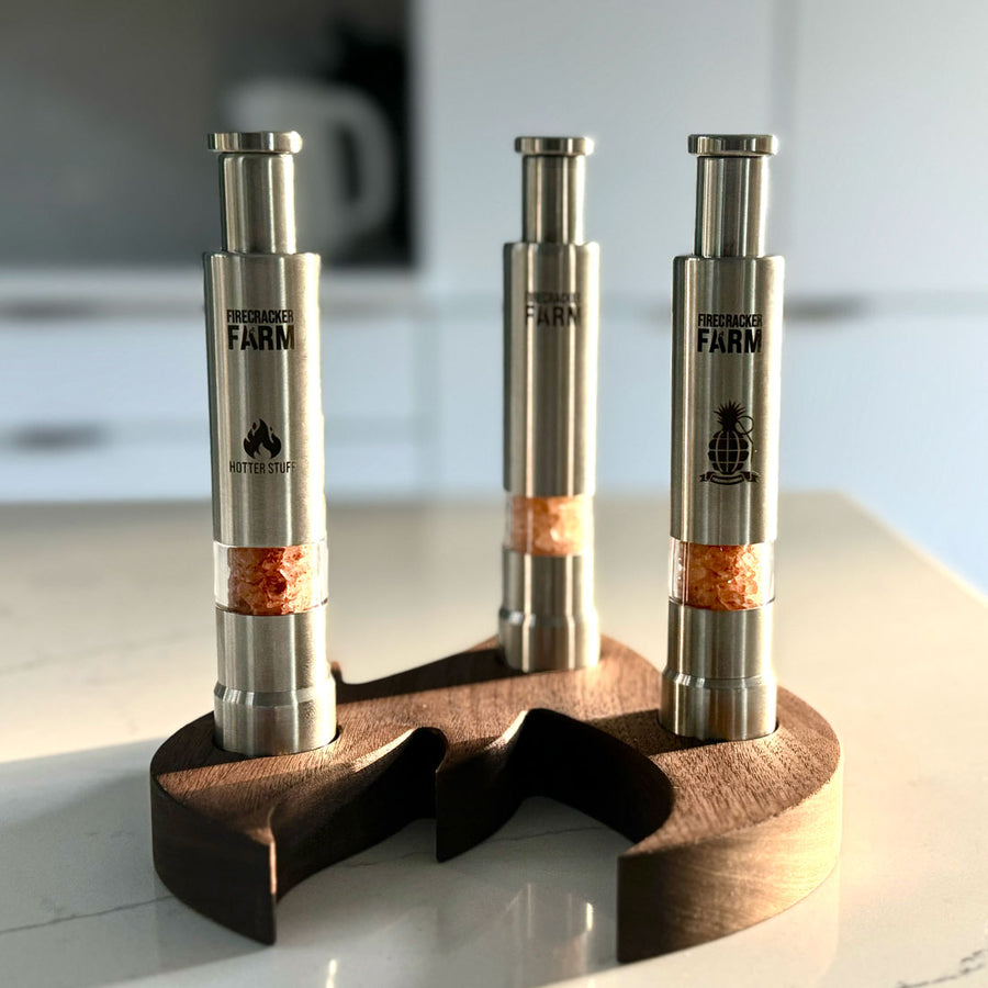 Trifecta Hot Salt Set with Walnut Flame Holder