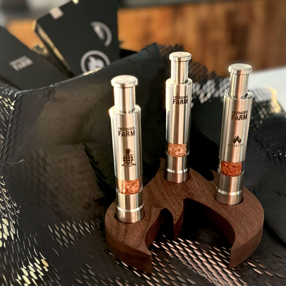 Trifecta Hot Salt Set with Walnut Flame Holder