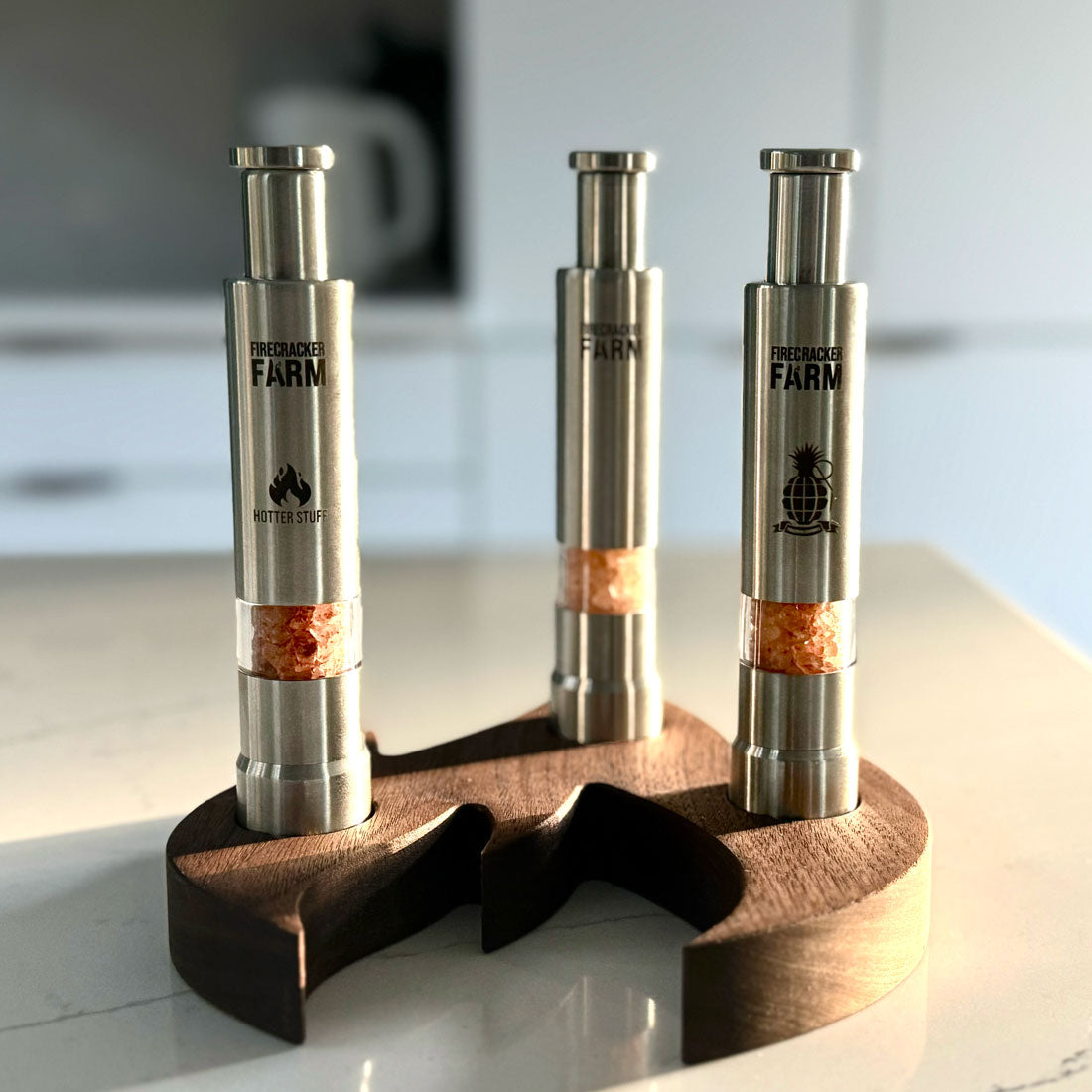 Trifecta Hot Salt Set with Walnut Flame Holder